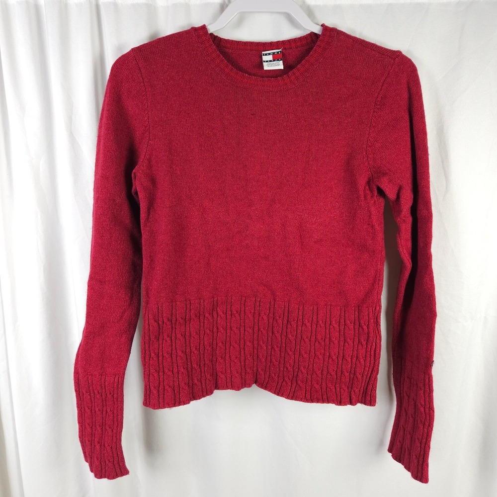 Tommy Jeans Youth Large Burgundy Cotton Lambswool Pullover Sweater